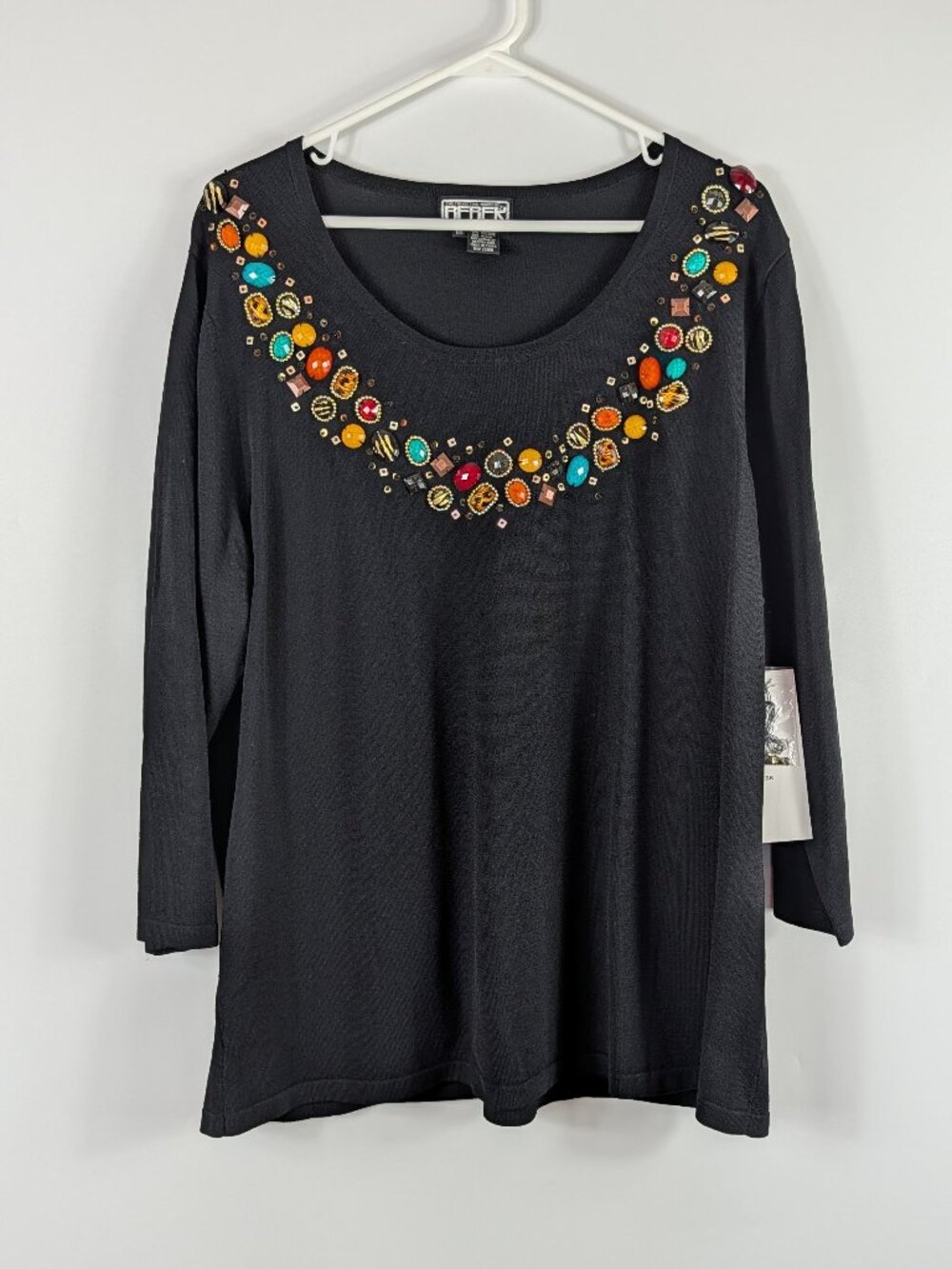 The Collective Works of Berek 2 Beaded Embellished Black Tunic Top 1X VTG 90s